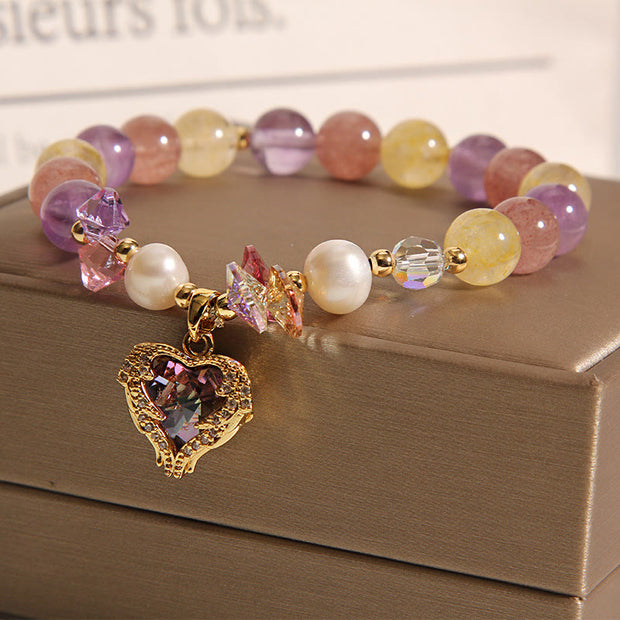 Buddha Stones Red Tiger Eye Citrine Amethyst Heart Calm Bracelet Bracelet BS 9