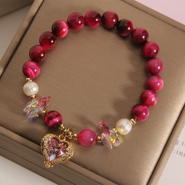 Buddha Stones Red Tiger Eye Citrine Amethyst Heart Calm Bracelet Bracelet BS 3