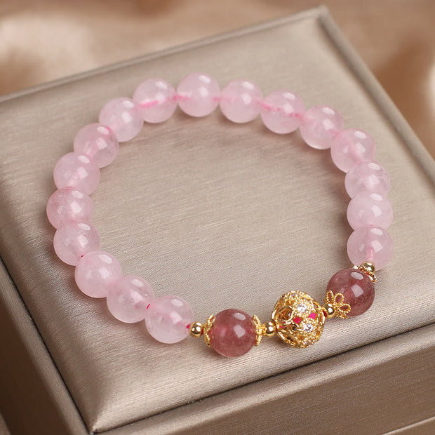 Buddha Stones Pink Crystal Strawberry Quartz Love Bracelet Bracelet BS 6