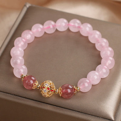 Buddha Stones Pink Crystal Strawberry Quartz Love Bracelet Bracelet BS Pink Crystal Strawberry Quartz(Wrist Circumference: 14-16cm)