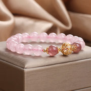 Buddha Stones Pink Crystal Strawberry Quartz Love Bracelet