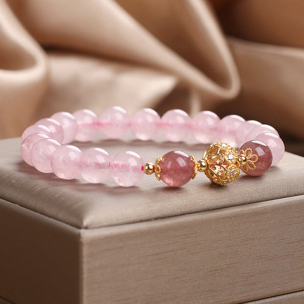 Buddha Stones Pink Crystal Strawberry Quartz Love Bracelet Bracelet BS 3