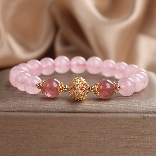 Buddha Stones Pink Crystal Strawberry Quartz Love Bracelet