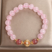 Buddha Stones Pink Crystal Strawberry Quartz Love Bracelet