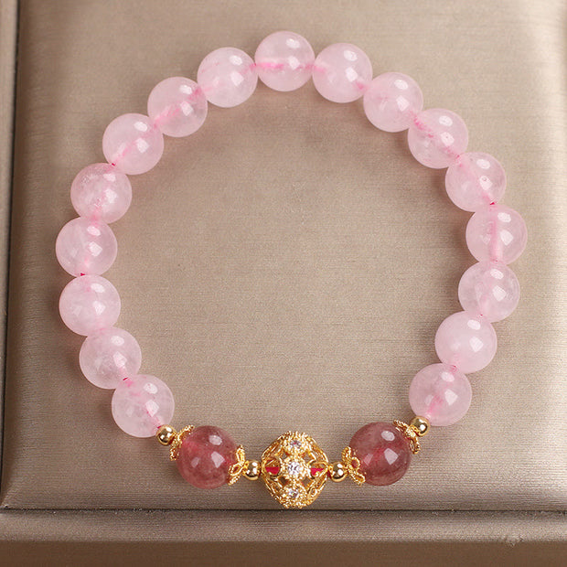 Buddha Stones Pink Crystal Strawberry Quartz Love Bracelet Bracelet BS 7