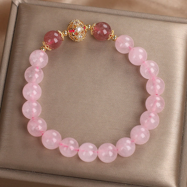 Buddha Stones Pink Crystal Strawberry Quartz Love Bracelet