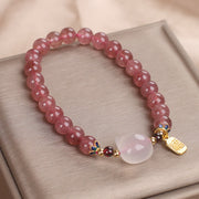 FREE Today: Love and Healing Strawberry Quartz White Jade Cat Fu Character Bracelet