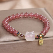 FREE Today: Love and Healing Strawberry Quartz White Jade Cat Fu Character Bracelet Bracelet FREE 3