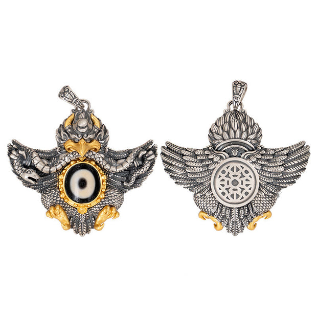 Buddha Stones 925 Sterling Silver Tibet Garuda Bird Dzi Bead Protection Necklace Pendant Necklaces & Pendants BS 11