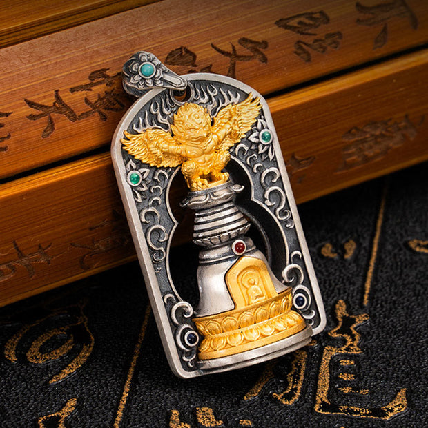 Buddha Stones 925 Sterling Silver Tibetan Garuda Bird Vajra Dorje Bell Protection Necklace Pendant Necklaces & Pendants BS 1