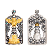 Buddha Stones 925 Sterling Silver Tibetan Garuda Bird Vajra Dorje Bell Protection Necklace Pendant Necklaces & Pendants BS 13