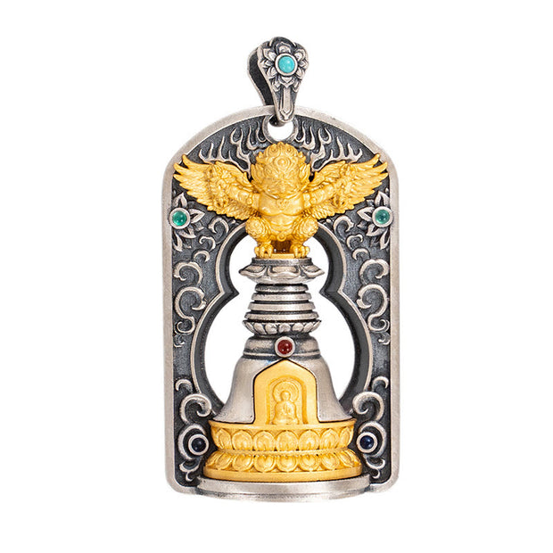 Buddha Stones 925 Sterling Silver Tibetan Garuda Bird Vajra Dorje Bell Protection Necklace Pendant Necklaces & Pendants BS 14