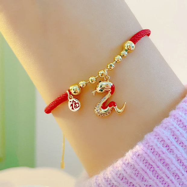 FREE Today: Luck and Fortune Red String Fu Character Copper Snake Year Of The Snake Braided Bracelet