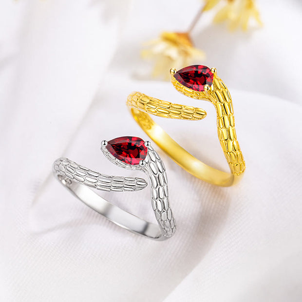 Buddha Stones 925 Sterling Silver Red-eyed Snake Year Of The Snake Calm Balance Adjustable Ring