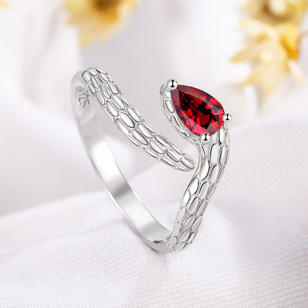 Buddha Stones 925 Sterling Silver Red-eyed Snake Year Of The Snake Calm Balance Adjustable Ring