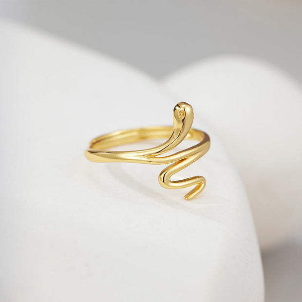 Buddha Stones 925 Sterling Silver Golden Snake Year Of The Snake Calm Balance Adjustable Ring