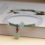 Buddha Stones Natural White Agate Hetian Jade Peace Buckle Auspicious Clouds Positive Bracelet Bangle Bracelet Bangle BS White Agate(Wrist Circumference: 14-17cm)