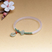 Buddha Stones Natural White Agate Hetian Jade Peace Buckle Auspicious Clouds Positive Bracelet Bangle Bracelet Bangle BS 3