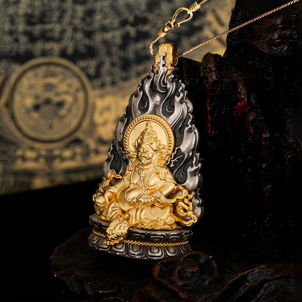 Buddha Stones 925 Sterling Silver Tibet Yellow Jambhala God of Wealth Blessing Necklace Pendant Necklaces & Pendants BS Yellow Jambhala&58cm Golden Copper Chain