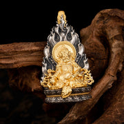 Buddha Stones 925 Sterling Silver Tibet Yellow Jambhala God of Wealth Blessing Necklace Pendant Necklaces & Pendants BS 9