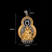 Buddha Stones 925 Sterling Silver Tibet Yellow Jambhala God of Wealth Dzi Bead Om Mani Padme Hum Happiness Necklace Pendant Necklaces & Pendants BS 9