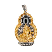 Buddha Stones 925 Sterling Silver Tibet Yellow Jambhala God of Wealth Dzi Bead Om Mani Padme Hum Happiness Necklace Pendant