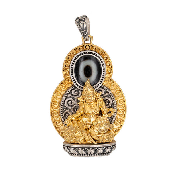 Buddha Stones 925 Sterling Silver Tibet Yellow Jambhala God of Wealth Dzi Bead Om Mani Padme Hum Happiness Necklace Pendant Necklaces & Pendants BS 12