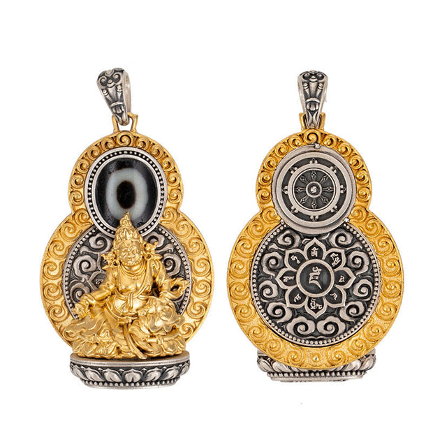 Buddha Stones 925 Sterling Silver Tibet Yellow Jambhala God of Wealth Dzi Bead Om Mani Padme Hum Happiness Necklace Pendant Necklaces & Pendants BS 11