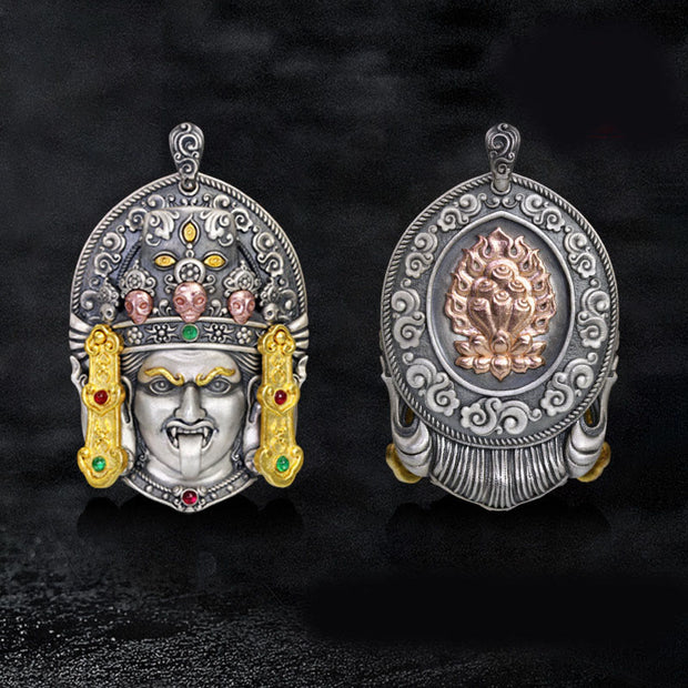 Buddha Stones 925 Sterling Silver Tibetan Zakiram Goddess of Wealth Keep Away Evil Spirits Necklace Pendant Necklaces & Pendants BS 7