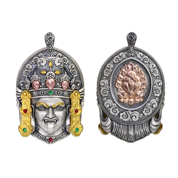 Buddha Stones 925 Sterling Silver Tibetan Zakiram Goddess of Wealth Keep Away Evil Spirits Necklace Pendant