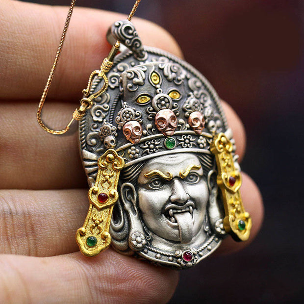 Buddha Stones 925 Sterling Silver Tibetan Zakiram Goddess of Wealth Keep Away Evil Spirits Necklace Pendant Necklaces & Pendants BS Zakiram&58cm Golden Copper Chain