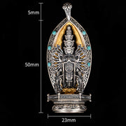 Buddha Stones 925 Sterling Silver Thousand-armed Guanyin Kwan Yin Avalokiteśvara Wealth Necklace Pendant Necklaces & Pendants BS 9