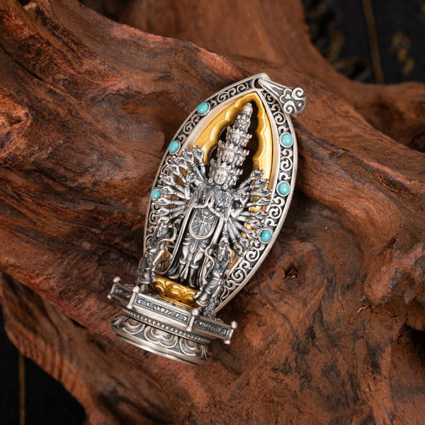 Buddha Stones 925 Sterling Silver Thousand-armed Guanyin Kwan Yin Avalokiteśvara Wealth Necklace Pendant Necklaces & Pendants BS Avalokiteśvara(Pendant Only)