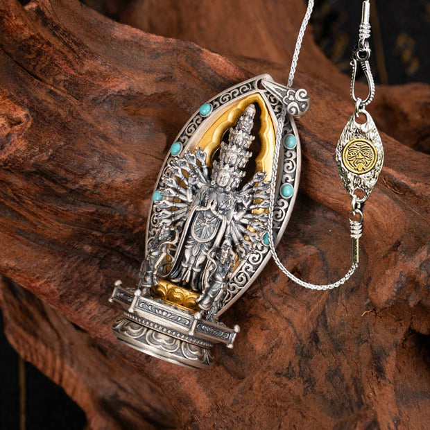 Buddha Stones 925 Sterling Silver Thousand-armed Guanyin Kwan Yin Avalokiteśvara Wealth Necklace Pendant Necklaces & Pendants BS Avalokiteśvara&50cm Avalokiteśvara Copper Chain