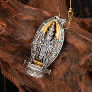 Buddha Stones 925 Sterling Silver Thousand-armed Guanyin Kwan Yin Avalokiteśvara Wealth Necklace Pendant