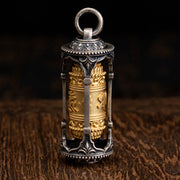 Buddha Stones 925 Sterling Silver Tibetan Prayer Wheel Om Mani Padme Hum Wisdom Necklace Pendant