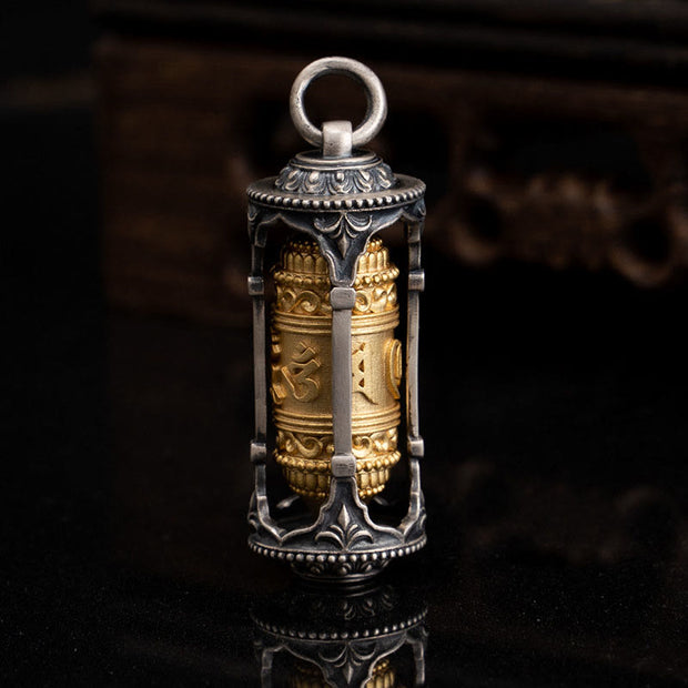 Buddha Stones 925 Sterling Silver Tibetan Prayer Wheel Om Mani Padme Hum Wisdom Necklace Pendant Necklaces & Pendants BS 4