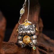 Buddha Stones 925 Sterling Silver Tibetan Treasure-spitting Rat Protection Necklace Pendant Necklaces & Pendants BS Treasure-spitting Rat&50cm Zakiram Copper Chain