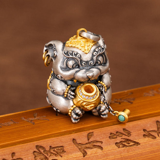 Buddha Stones 925 Sterling Silver Tibetan Treasure-spitting Rat Protection Necklace Pendant Necklaces & Pendants BS 4