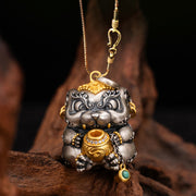 Buddha Stones 925 Sterling Silver Tibetan Treasure-spitting Rat Protection Necklace Pendant Necklaces & Pendants BS Treasure-spitting Rat&58cm Golden Copper Chain