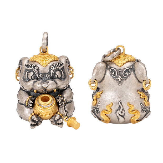 Buddha Stones 925 Sterling Silver Tibetan Treasure-spitting Rat Protection Necklace Pendant Necklaces & Pendants BS 11