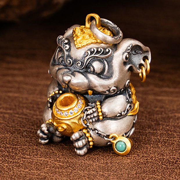 Buddha Stones 925 Sterling Silver Tibetan Treasure-spitting Rat Protection Necklace Pendant Necklaces & Pendants BS 7