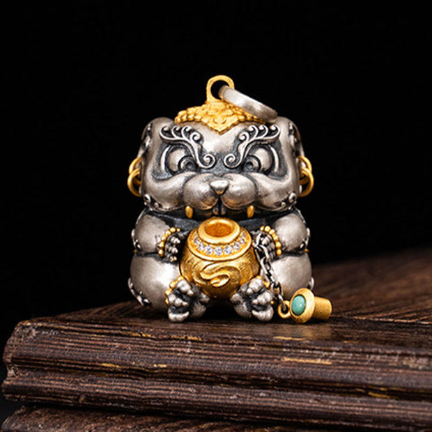 Buddha Stones 925 Sterling Silver Tibetan Treasure-spitting Rat Protection Necklace Pendant Necklaces & Pendants BS 3