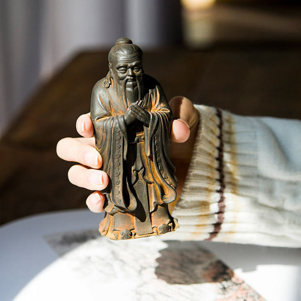 Buddha Stones Handmade Confucius Iron Powder Rust Cast Resin Statue Home Decoration Decorations BS 2