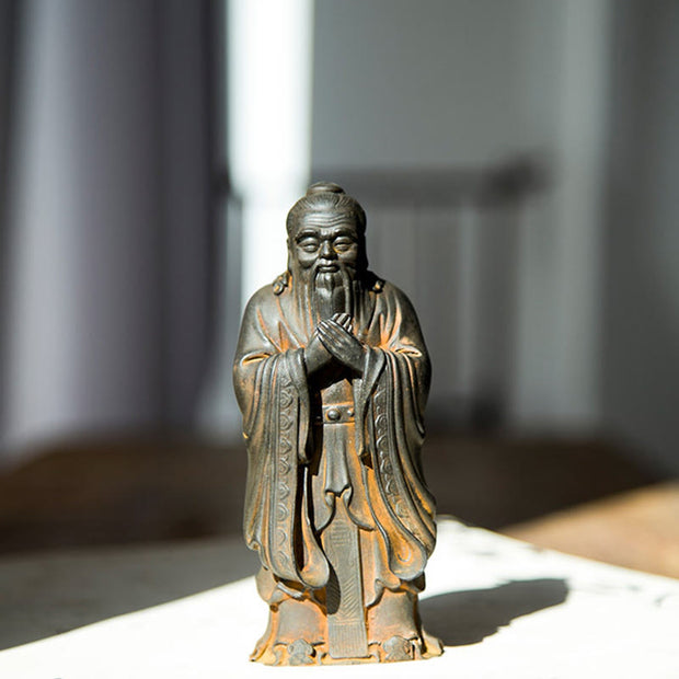 Buddha Stones Handmade Confucius Iron Powder Rust Cast Resin Statue Home Decoration Decorations BS 8