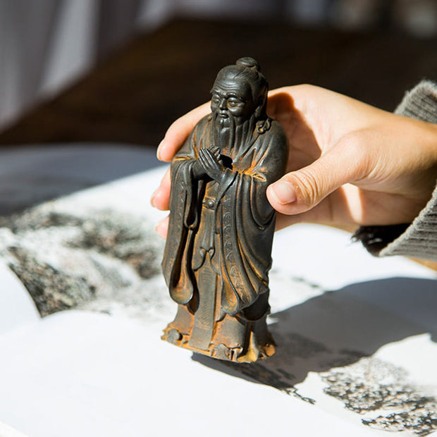 Buddha Stones Handmade Confucius Iron Powder Rust Cast Resin Statue Home Decoration Decorations BS 4