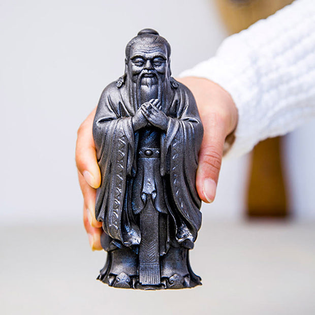 Buddha Stones Handmade Confucius Iron Powder Rust Cast Resin Statue Home Decoration Decorations BS 19