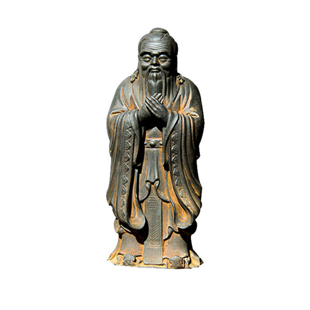 Buddha Stones Handmade Confucius Iron Powder Rust Cast Resin Statue Home Decoration Decorations BS 13