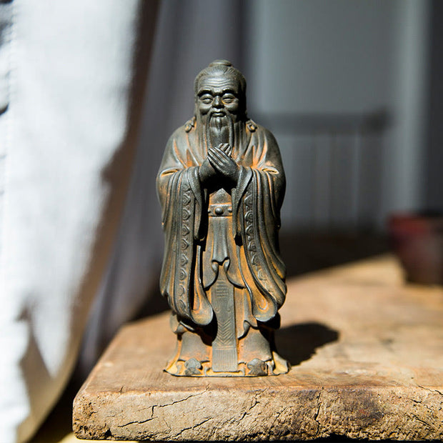 Buddha Stones Handmade Confucius Iron Powder Rust Cast Resin Statue Home Decoration