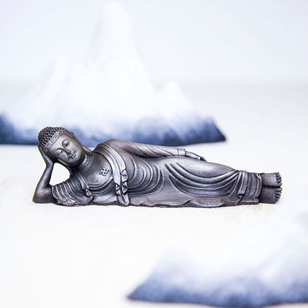 Buddha Stones Reclining Buddha Shakyamuni Iron Powder Rust Cast Resin Statue Home Decoration Decorations BS 24